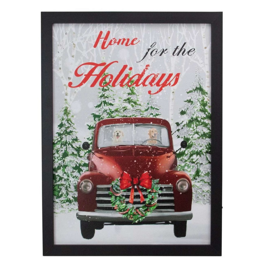 Christmas Village Sets & Accessories * | Northlight 15.75 Black Frame Red Vintage Truck Led Lighting Christmas Wall Canvas