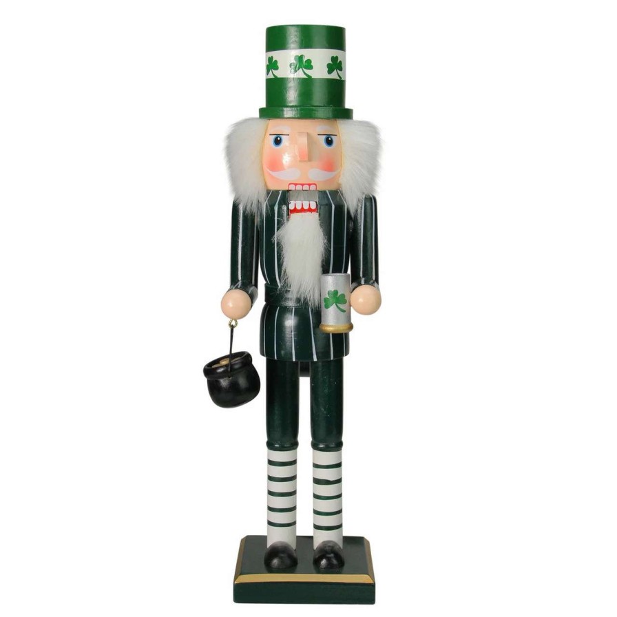 Figures * | Nutcracker Factory 14 Green Luck Of The Irish Leprechaun Wooden Christmas Nutcracker