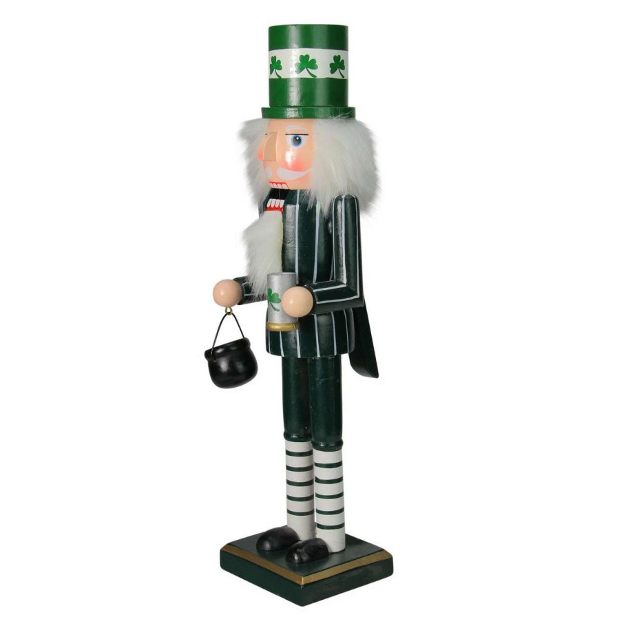 Figures * | Nutcracker Factory 14 Green Luck Of The Irish Leprechaun Wooden Christmas Nutcracker