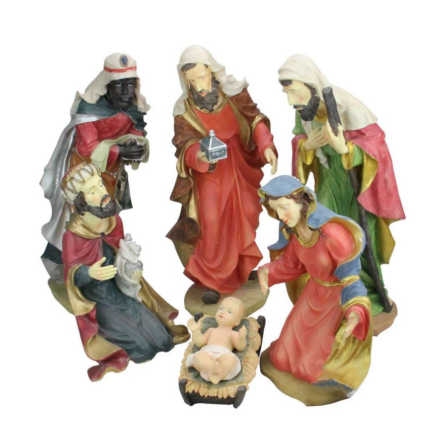 Nativity Sets & Accessories * | Northlight 6Pc Red And Green Holy Family Religious Christmas Nativity Statues 19