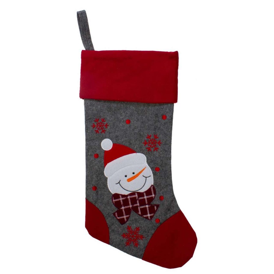 Stockings & Holders * | Northlight 19 Gray And Red Embroidered Snowman Christmas Stocking