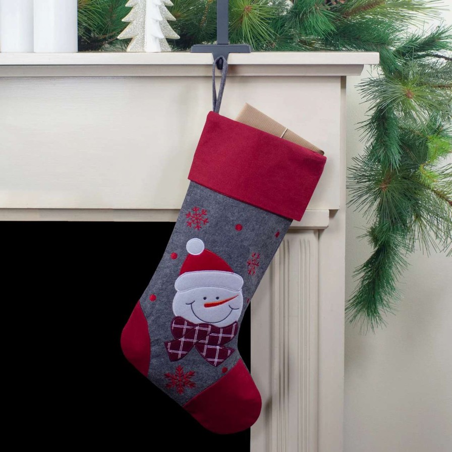 Stockings & Holders * | Northlight 19 Gray And Red Embroidered Snowman Christmas Stocking