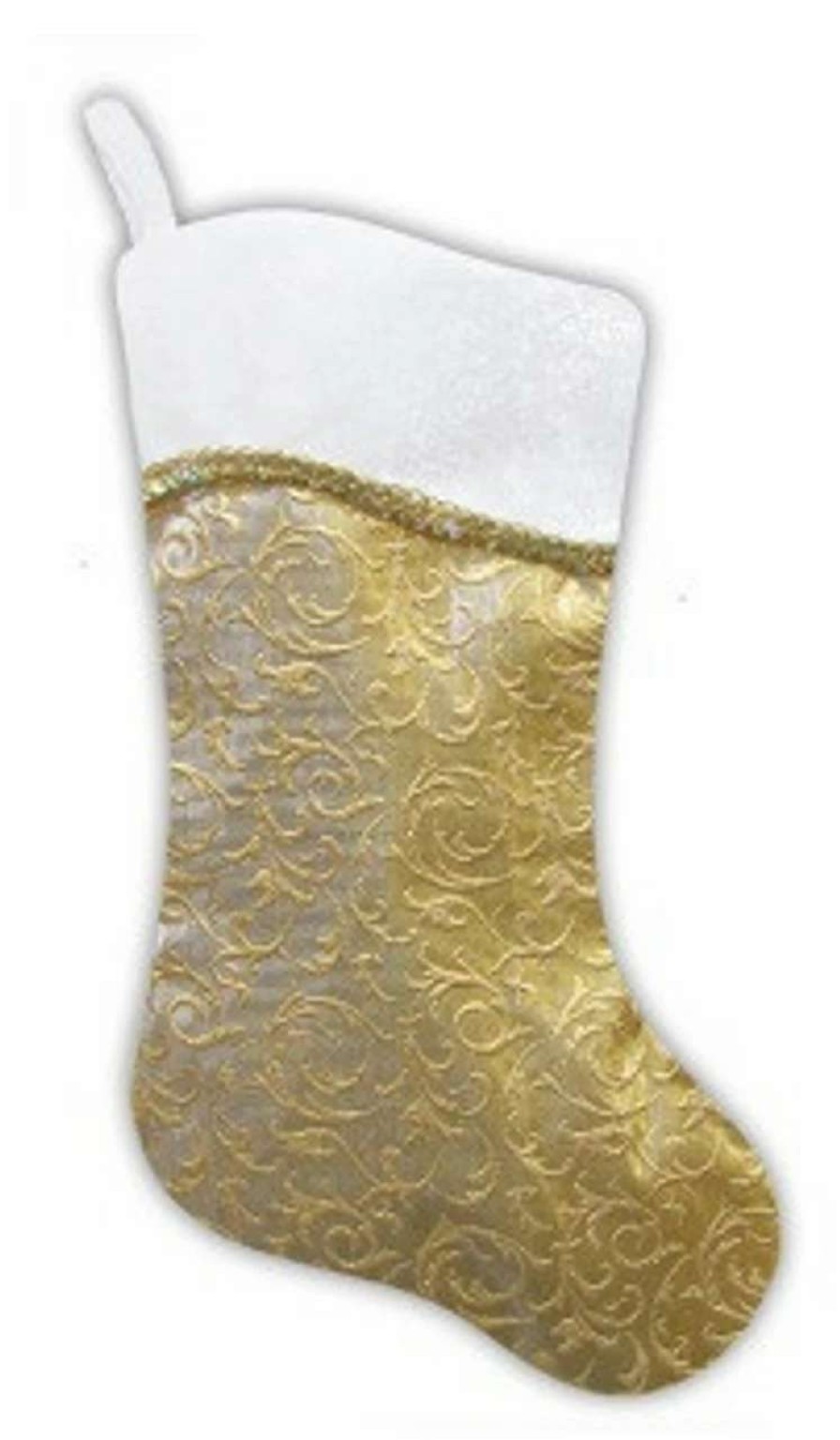 Stockings & Holders * | Northlight 20 Two-Toned Metallic Gold Flourish Christmas Stocking With Wavy White Cuff