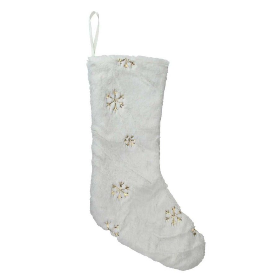 Stockings & Holders * | Northlight 18 White Faux Fur Christmas Stocking With Gold Sequined Snowflakes