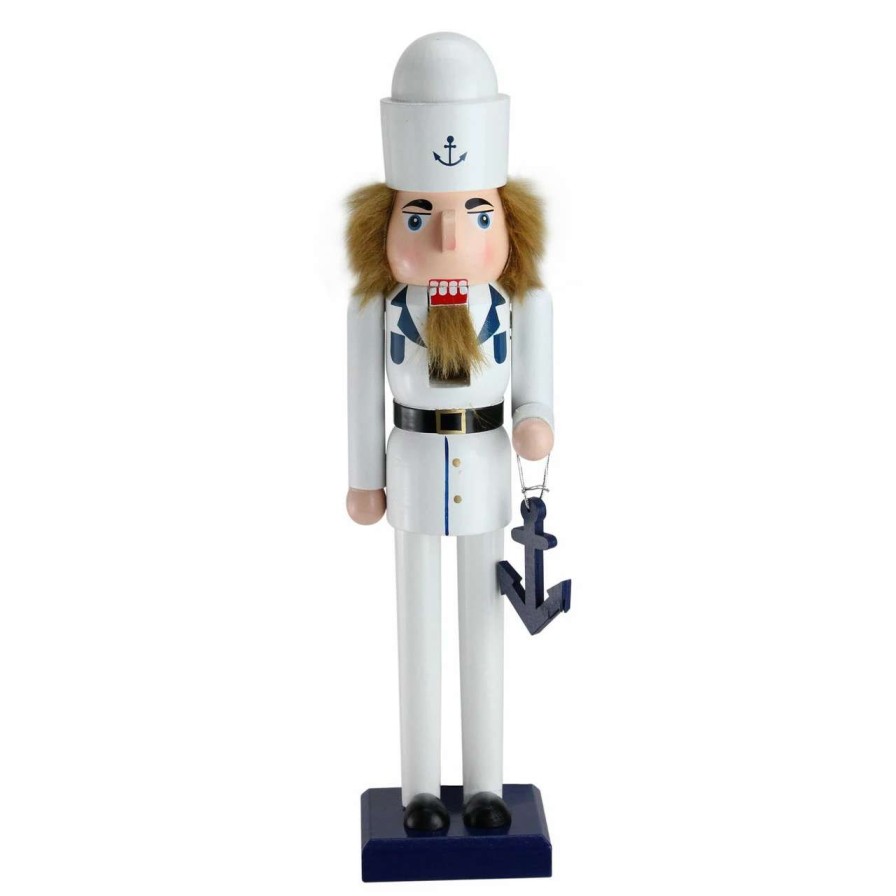 Figures * | Northlight 15 White And Blue Navy Sailor With Anchor Wooden Christmas Nutcracker