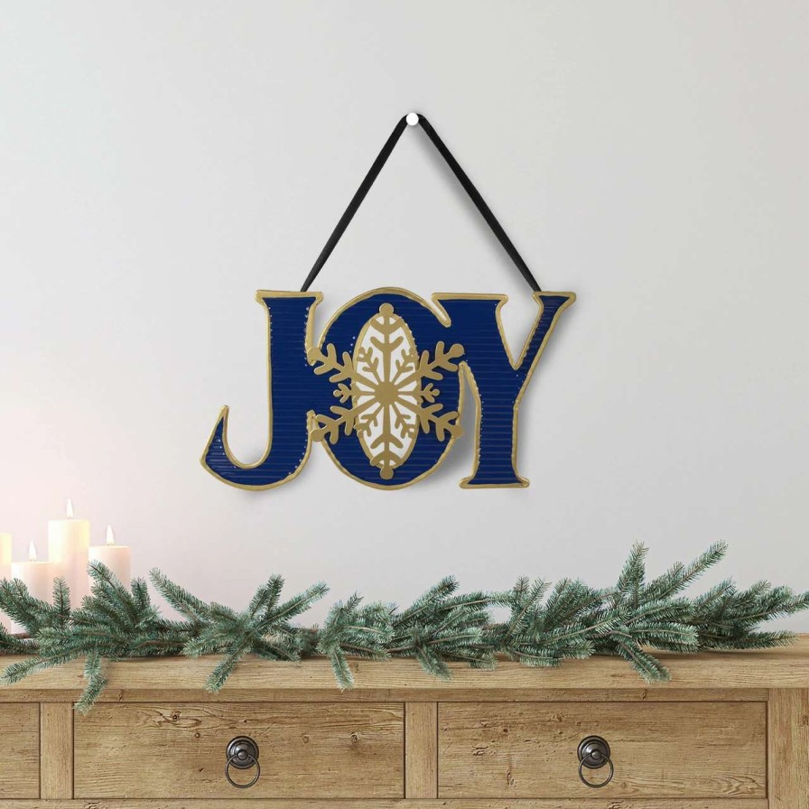 Christmas Village Sets & Accessories * | Northlight 16 Blue And Gold "Joy" Metal Christmas Wall Sign