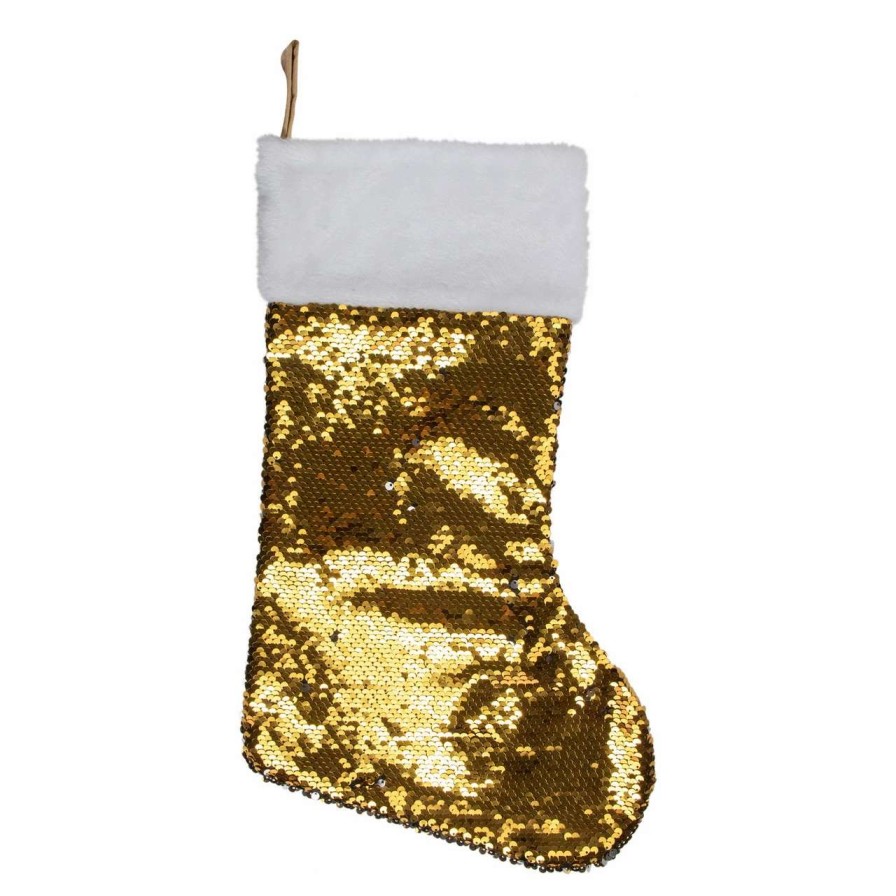 Stockings & Holders * | Northlight 19 Gold And Silver Sequin Christmas Stocking With White Faux Fur Cuff