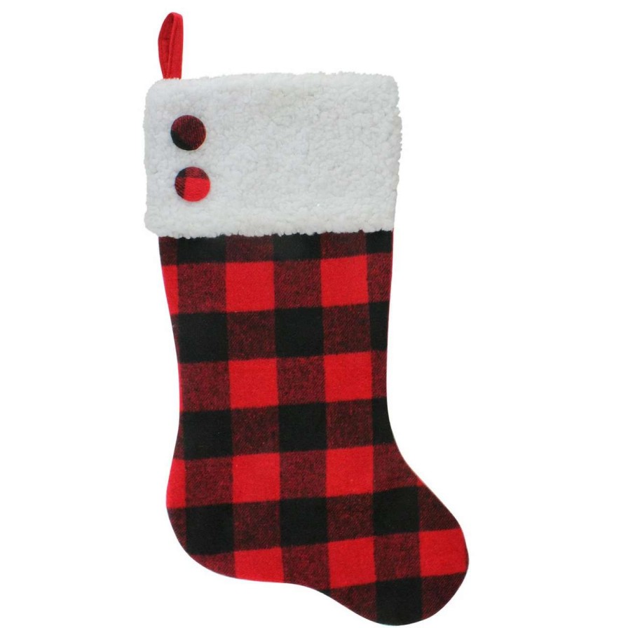 Stockings & Holders * | Northlight 23 Black And Red Rustic Buffalo Plaid Christmas Stocking