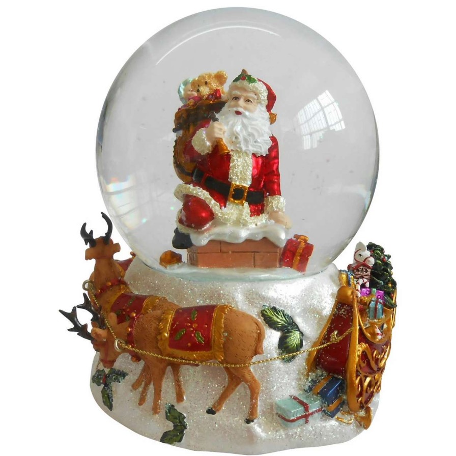 Christmas Village Sets & Accessories * | Northlight 6.75 Santa Going Down The Chimney Musical Christmas Snow Globe