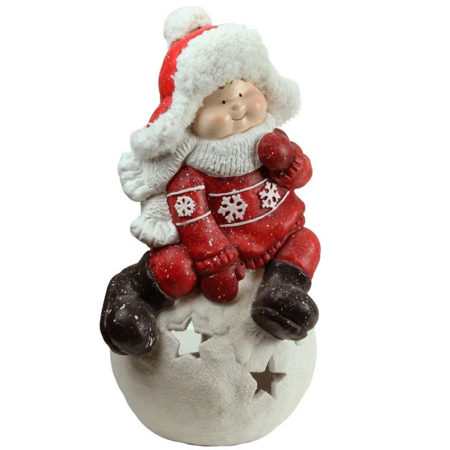 Candles & Lanterns * | Northlight 19.25 Red And White Boy On A Snowball Christmas Tealight Candle Holder