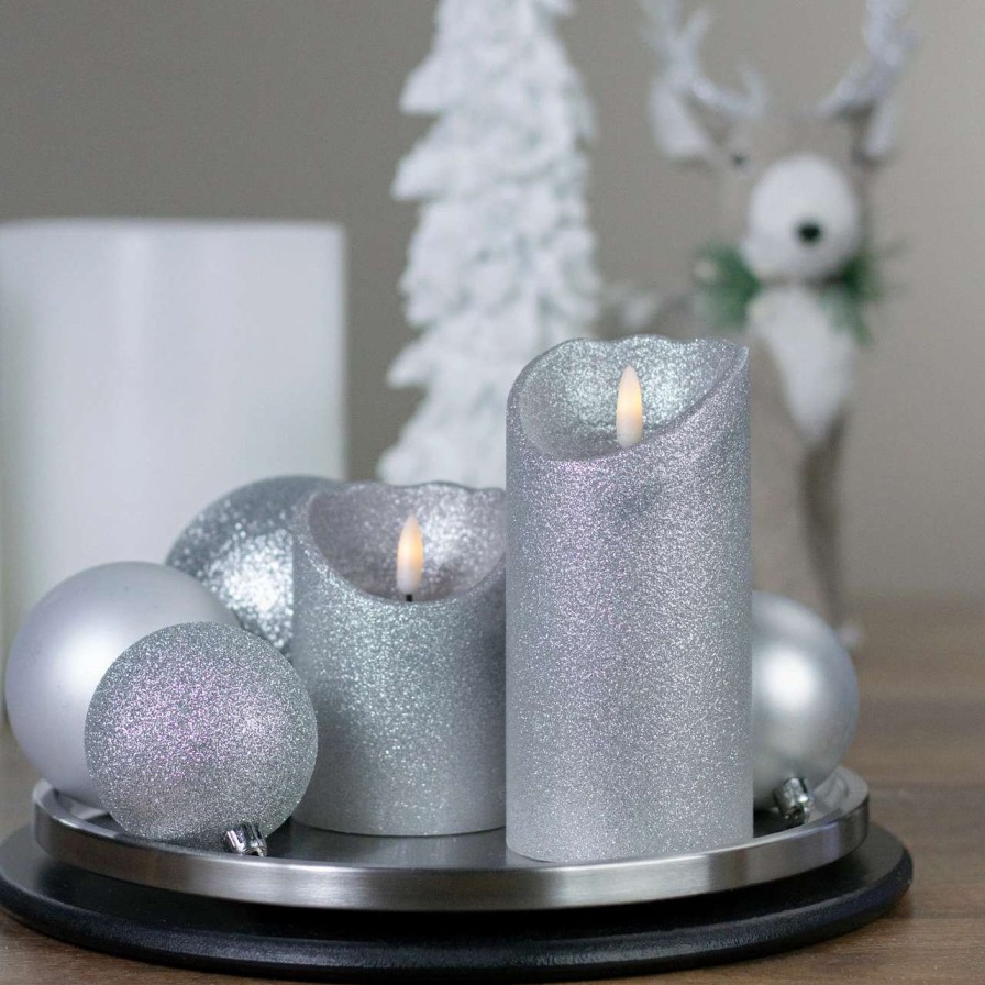 Candles & Lanterns * | Northlight 6 Led Silver Glitter Flameless Christmas Decor Candle