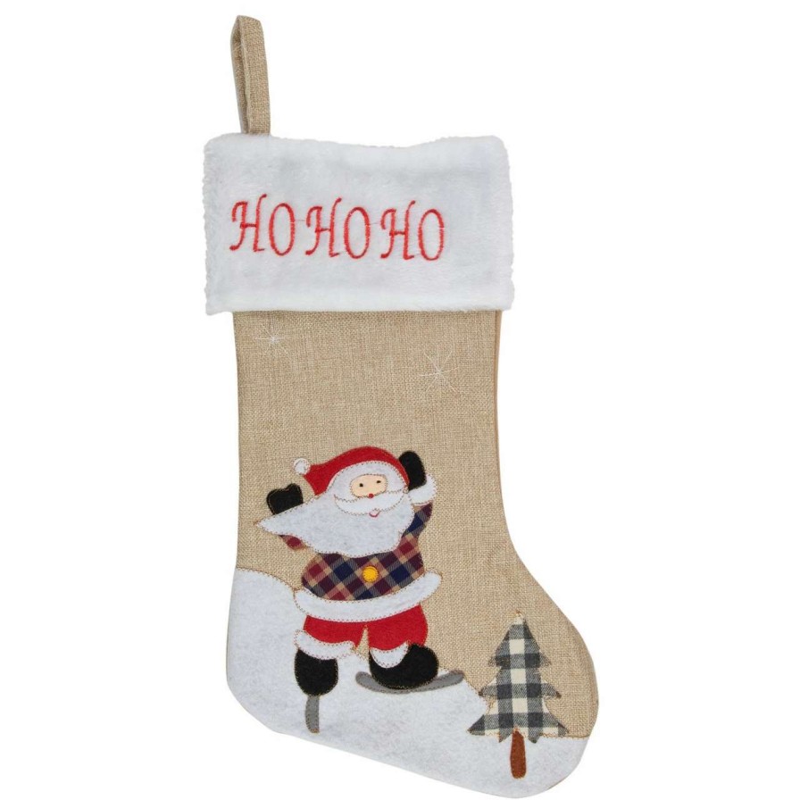 Stockings & Holders * | Northlight 19 Beige And Red Burlap "Ho Ho Ho" Santa Claus Christmas Stocking