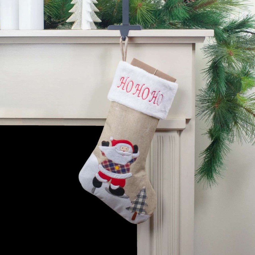 Stockings & Holders * | Northlight 19 Beige And Red Burlap "Ho Ho Ho" Santa Claus Christmas Stocking