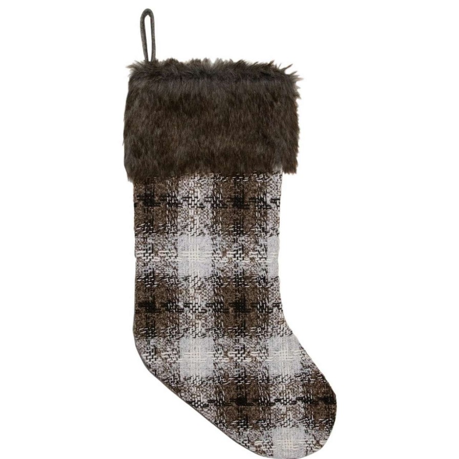 Stockings & Holders * | Northlight 18 Brown And White Buffalo Plaid Christmas Stocking