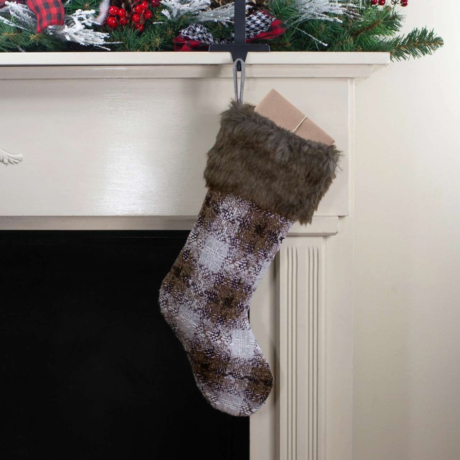 Stockings & Holders * | Northlight 18 Brown And White Buffalo Plaid Christmas Stocking