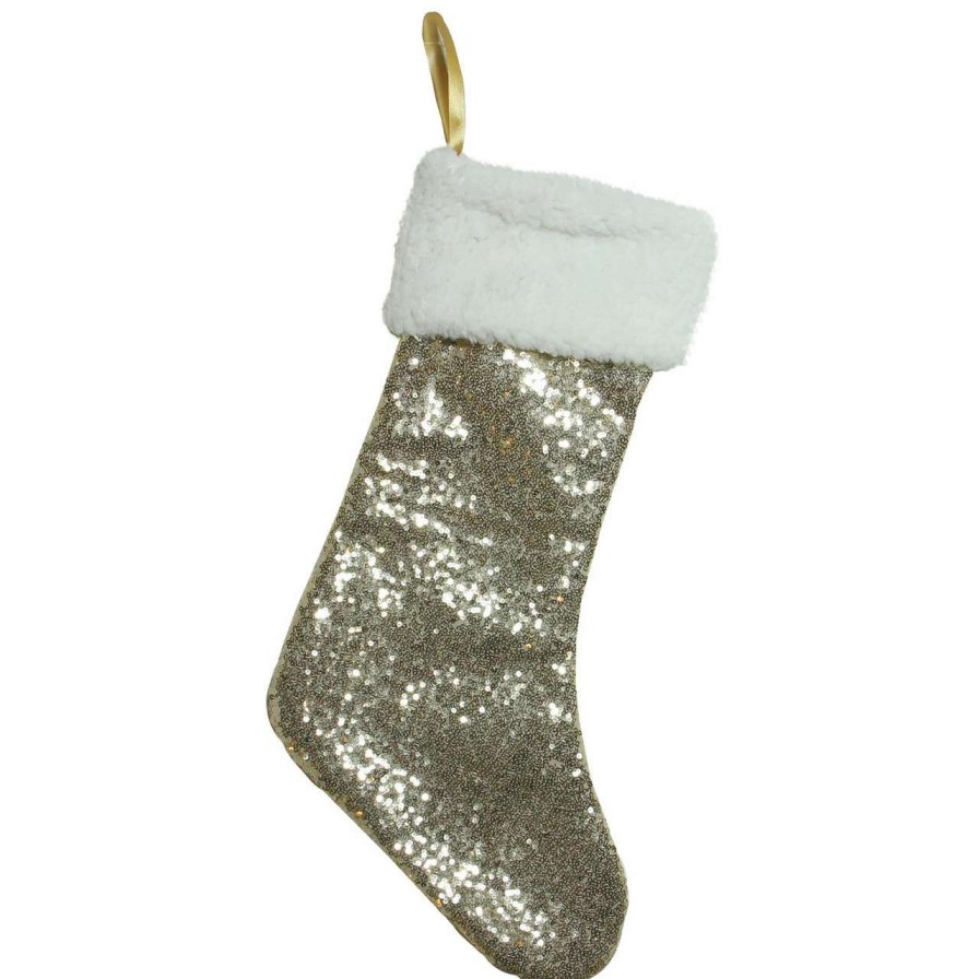 Stockings & Holders * | Northlight 18 Gold Paillette Sequins Christmas Stocking With Sherpa Cuff