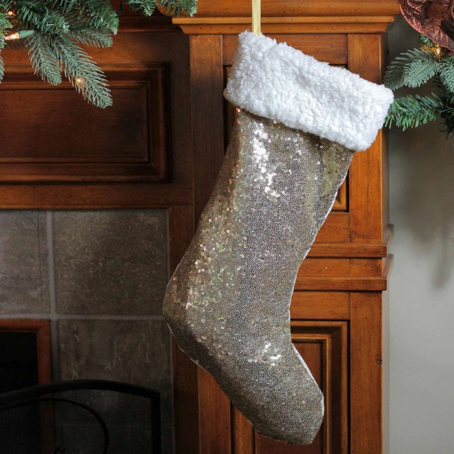 Stockings & Holders * | Northlight 18 Gold Paillette Sequins Christmas Stocking With Sherpa Cuff