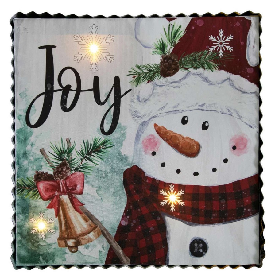 Christmas Village Sets & Accessories * | Northlight 12 Led Lighted 'Joy' Snowman Christmas Canvas Wall Art