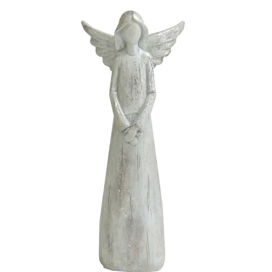 Figures * | Northlight 11 Gray And Silver Faux Wood Grain Angel Christmas Figure