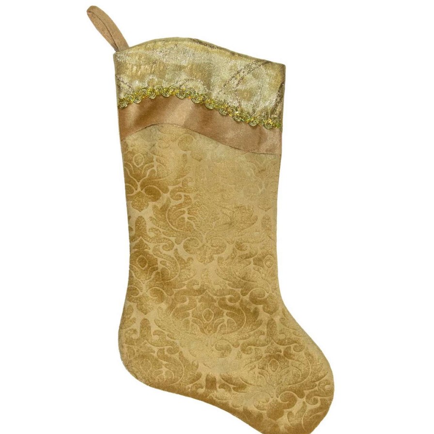 Stockings & Holders * | Northlight 20.5 Gold Etched Velvet Christmas Stocking With Glitter Print And Metallic Trim