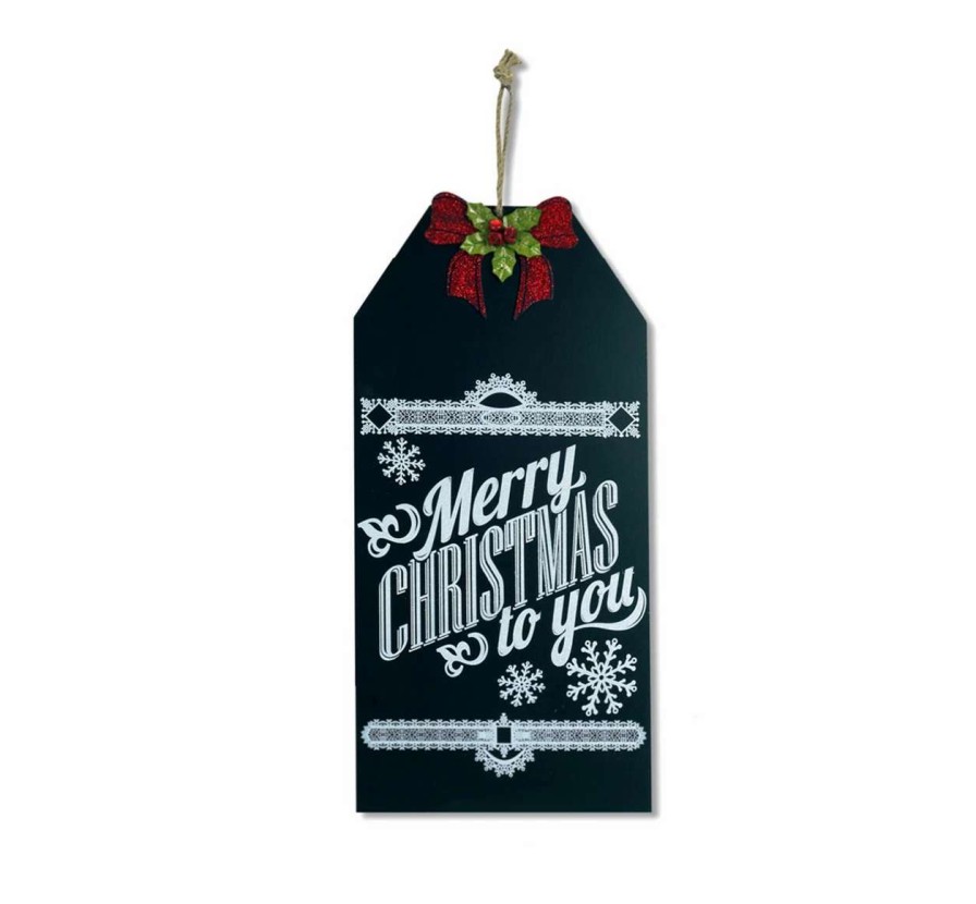 Christmas Village Sets & Accessories * | Diva At Home 19.25 Merry Christmas To You Hanging Chalkboard Sign With Bow Christmas Decoration