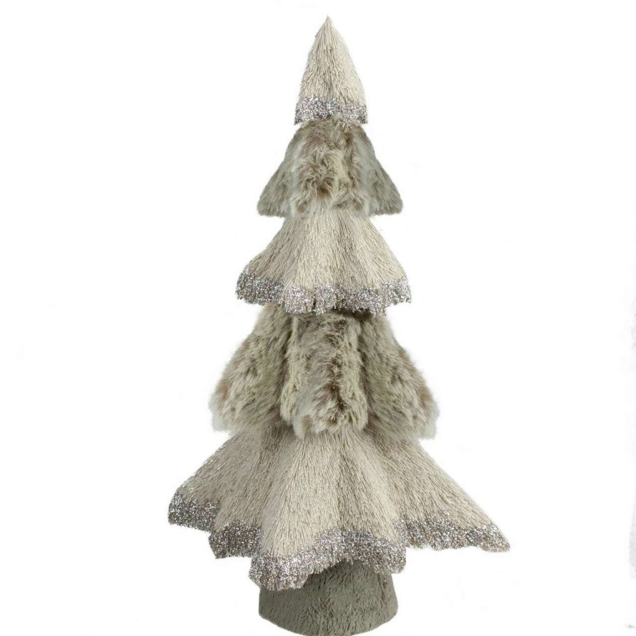 Christmas Table Top Trees * | Northlight 20 Gray And Beige Multi Textured Triangular Table Top Christmas Tree With Glitter