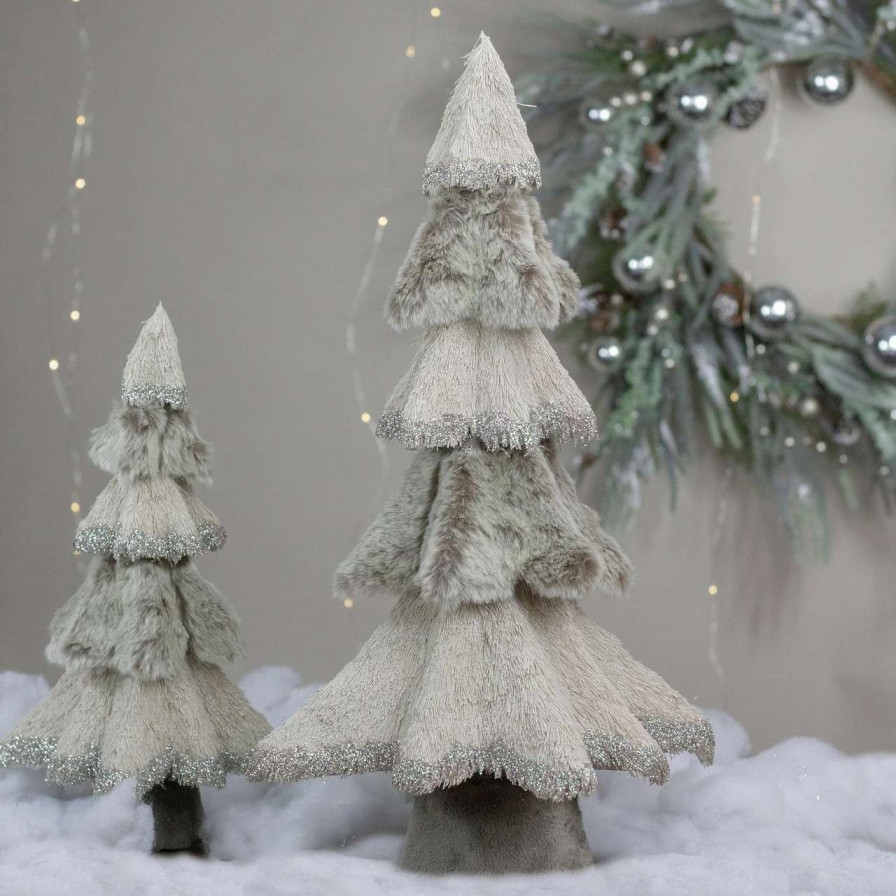 Christmas Table Top Trees * | Northlight 20 Gray And Beige Multi Textured Triangular Table Top Christmas Tree With Glitter