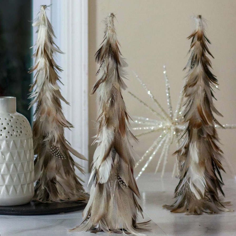 Christmas Table Top Trees * | Northlight 15.5 Brown And Gray Feather Layered Cone Tree Christmas Decoration