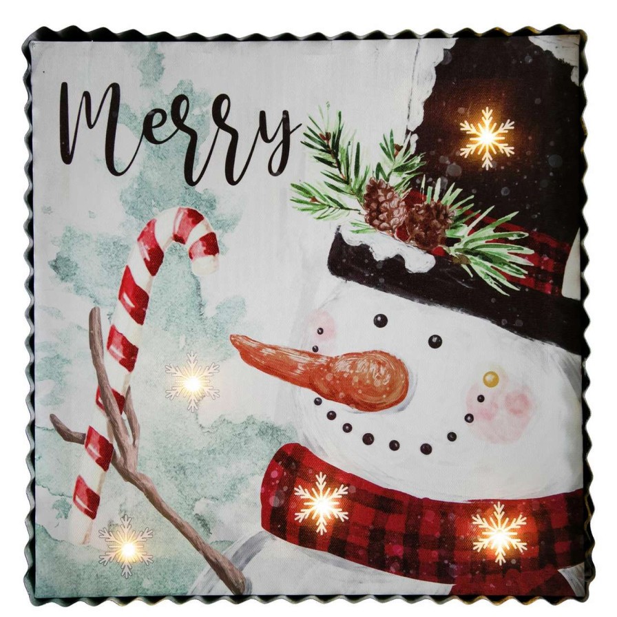 Christmas Village Sets & Accessories * | Northlight 12 Led Lighted 'Merry' Snowman Christmas Canvas Wall Art