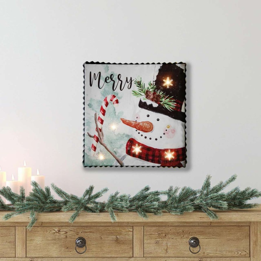 Christmas Village Sets & Accessories * | Northlight 12 Led Lighted 'Merry' Snowman Christmas Canvas Wall Art