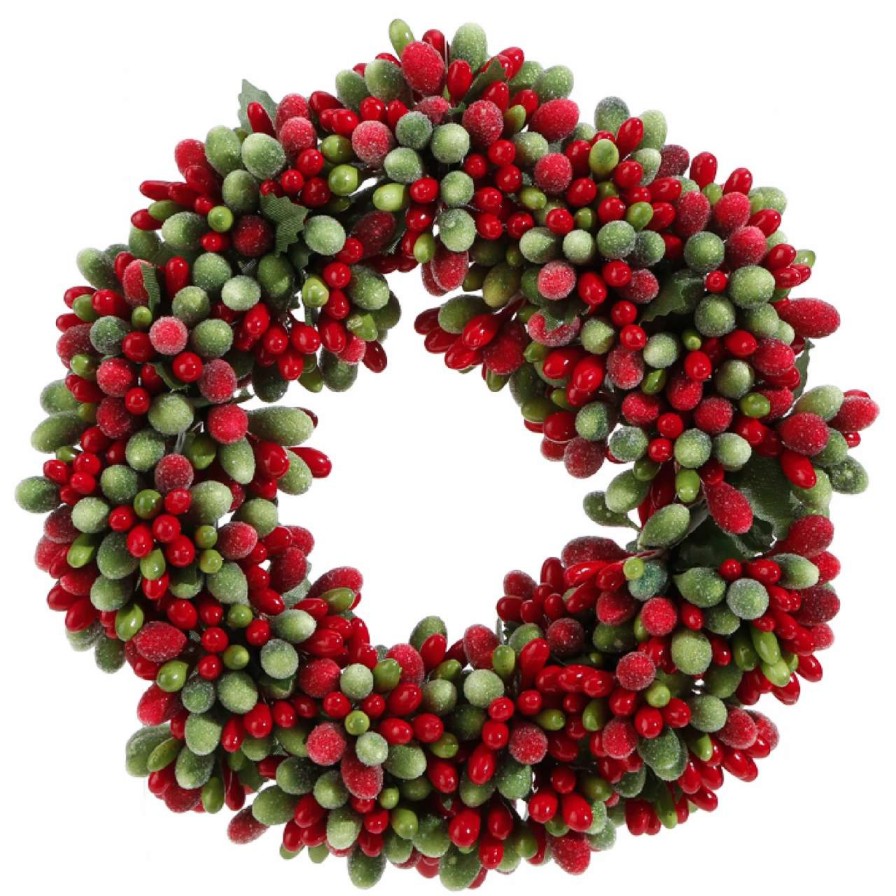 Candles & Lanterns * | Raz 6.5 Frosted Red And Green Holly And Berries Christmas Pillar Candle Ring