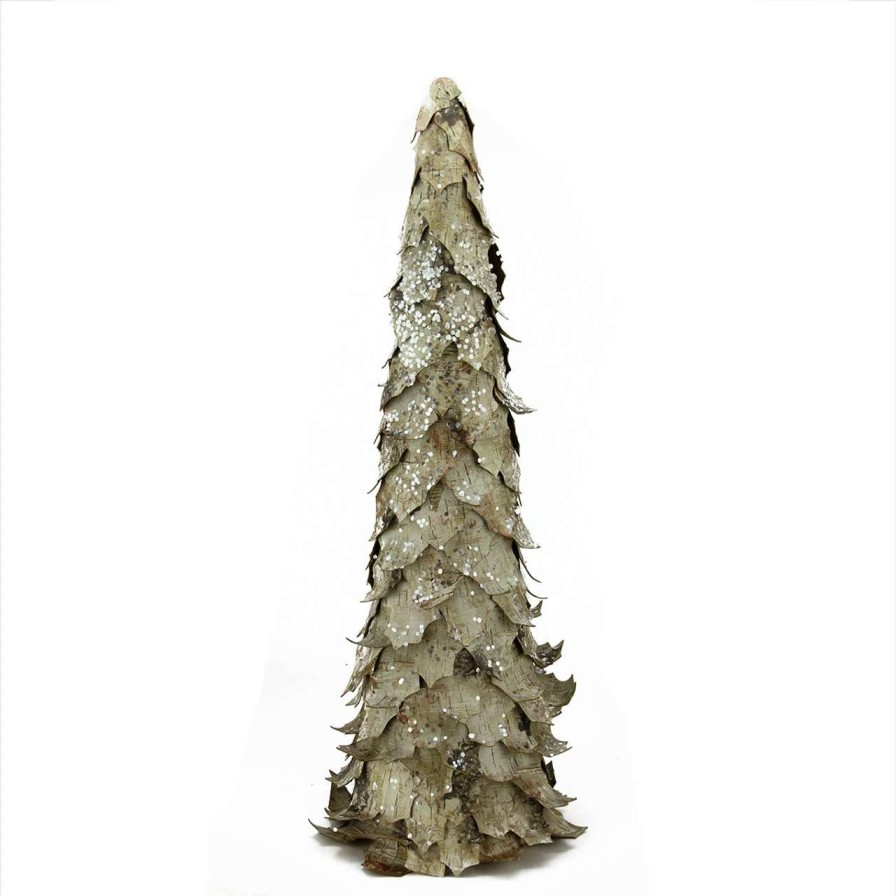 Christmas Table Top Trees * | A & B Floral 24 Gray And White Glittered Cone Tree Christmas Tabletop Decor