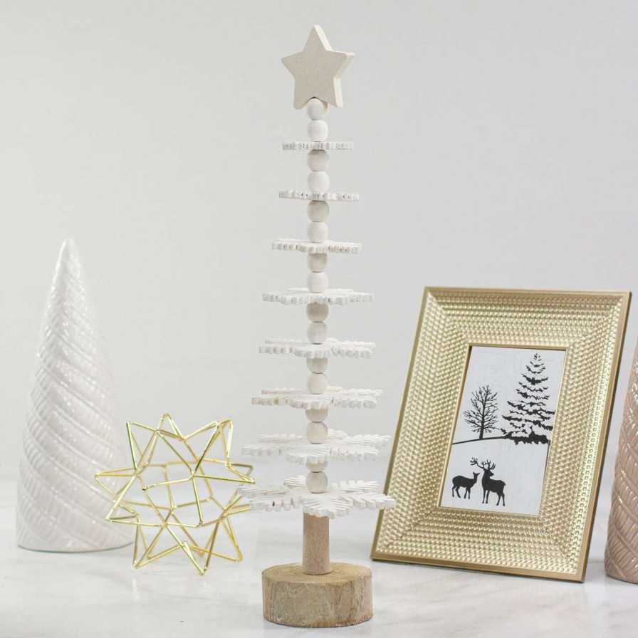 Christmas Table Top Trees * | Northlight 16 White Wooden Snowflake Cutout Christmas Tree With A Star Table Top Decor