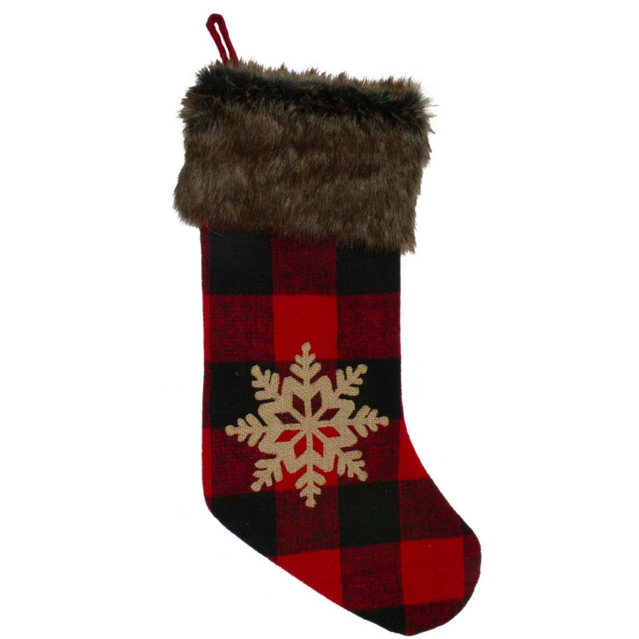 Stockings & Holders * | Northlight 19 Red And Black Buffalo Plaid Christmas Stocking With Snowflake