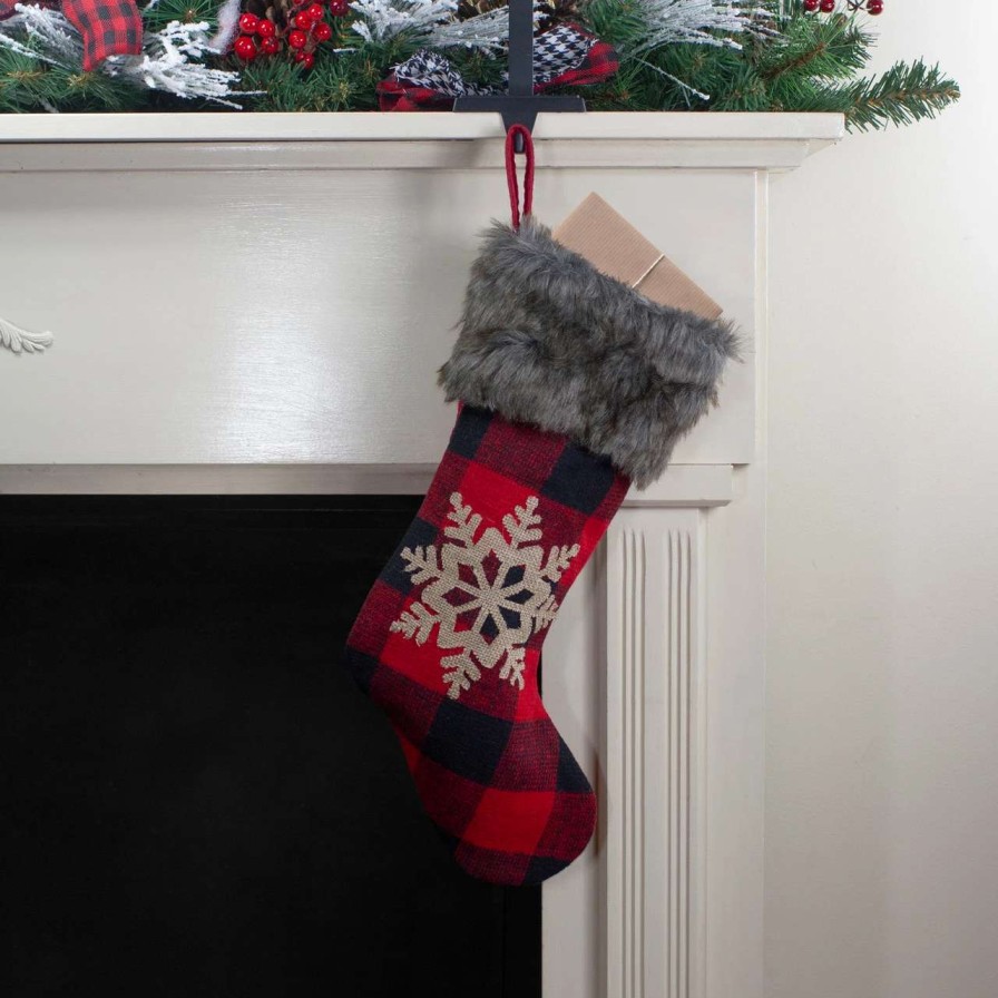 Stockings & Holders * | Northlight 19 Red And Black Buffalo Plaid Christmas Stocking With Snowflake