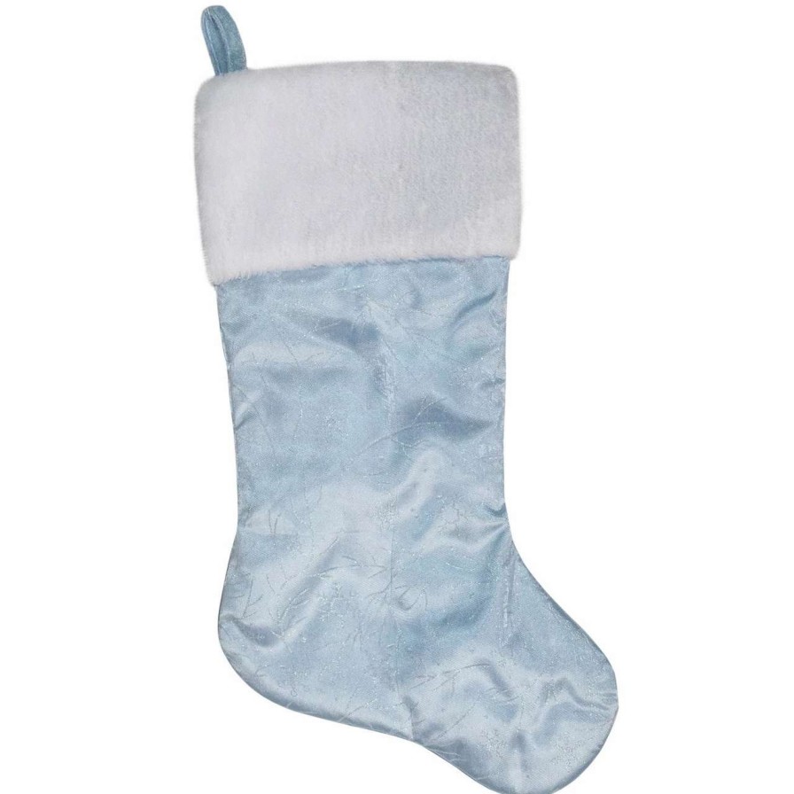 Stockings & Holders * | Northlight 20.5-Inch Blue And White Sheer Organza Christmas Stocking With Faux Fur Cuff