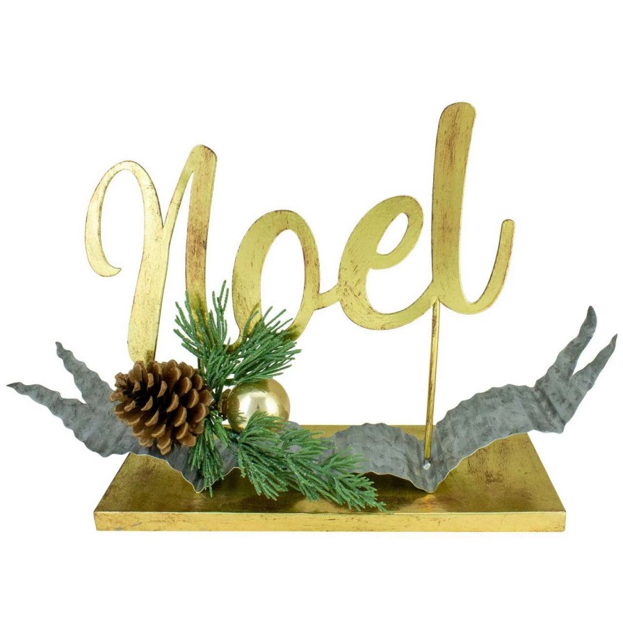 Christmas Village Sets & Accessories * | Northlight 11 Pine And Pine Cone "Noel" Tabletop Christmas Decor