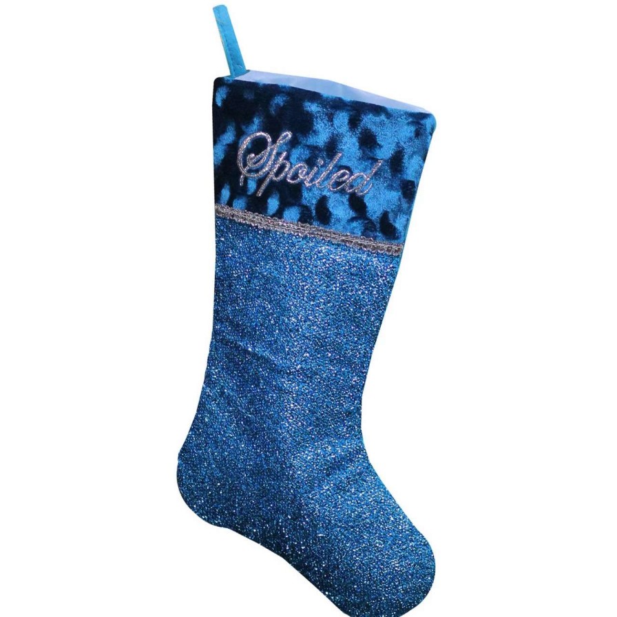 Stockings & Holders * | Northlight 18 Metallic Blue And Silver Embroidered 'Spoiled' Christmas Stocking