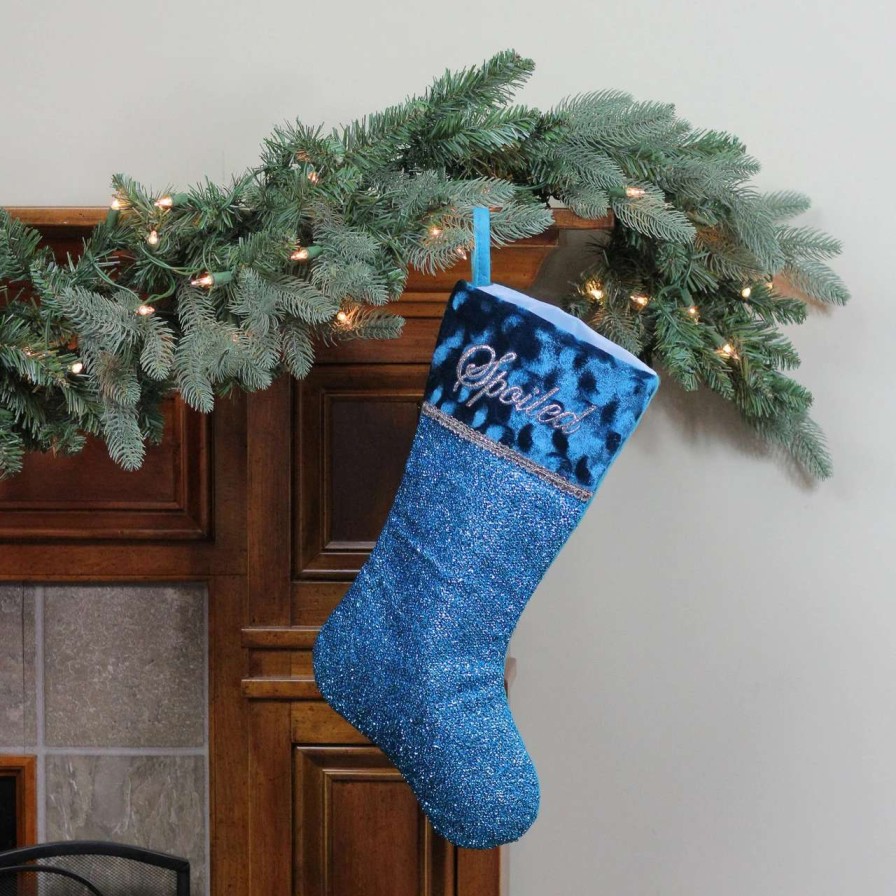 Stockings & Holders * | Northlight 18 Metallic Blue And Silver Embroidered 'Spoiled' Christmas Stocking