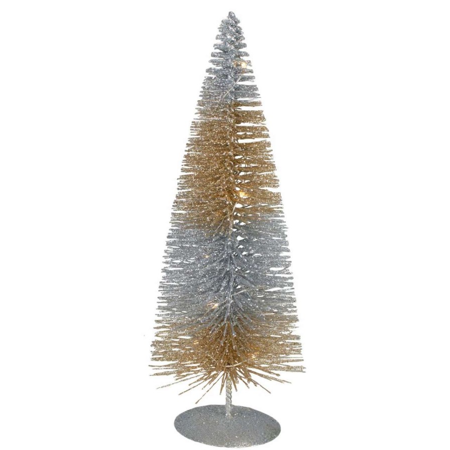 Christmas Table Top Trees * | Northlight 10 Led Lighted B/O Silver And Gold Sisal Mini Christmas Tree Warm White Lights