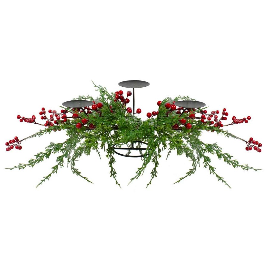 Candles & Lanterns * | Northlight 32 Frosted Red Berry Candle Holder Christmas Tabletop Decor