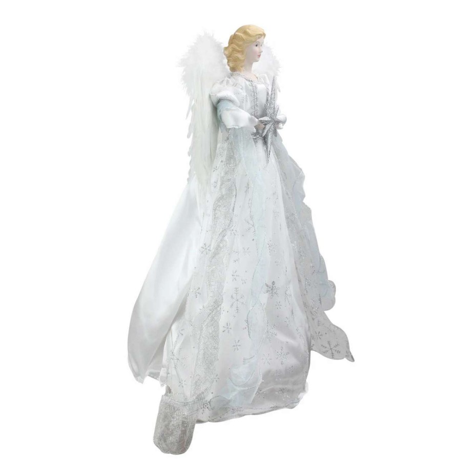 Figures * | Roman 22 White And Silver Glitter Angel With Star Hanging Christmas Decoration