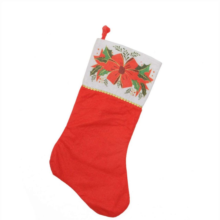 Stockings & Holders * | Northlight 19 Traditional Red And White Mistletoe Bow Cuff Christmas Stocking