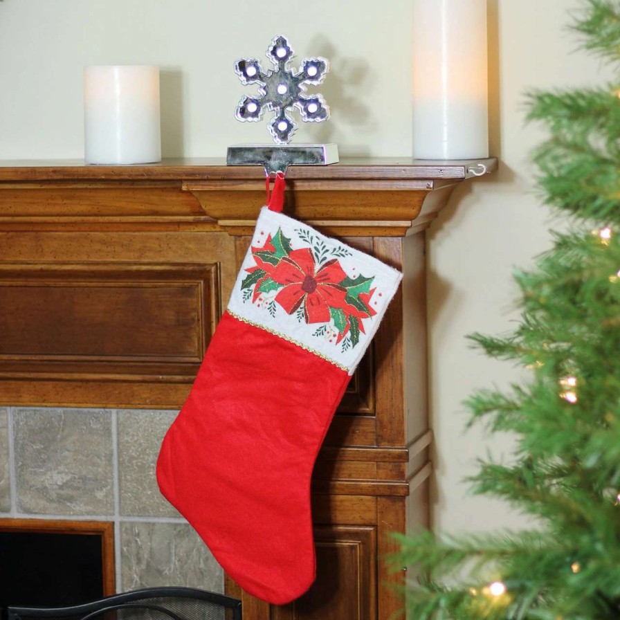 Stockings & Holders * | Northlight 19 Traditional Red And White Mistletoe Bow Cuff Christmas Stocking