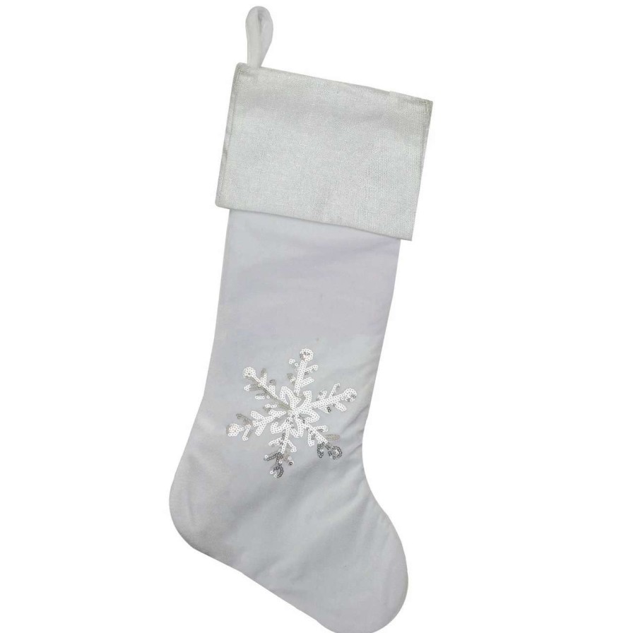 Stockings & Holders * | Northlight 20 Silver And White Snowflake Christmas Stocking With Silver Cuff