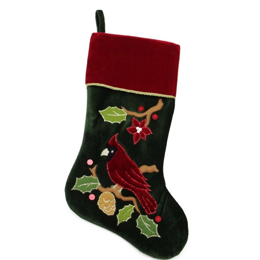 Stockings & Holders * | Northlight 20.5 Red And Green Cardinal Embroidered Christmas Stocking