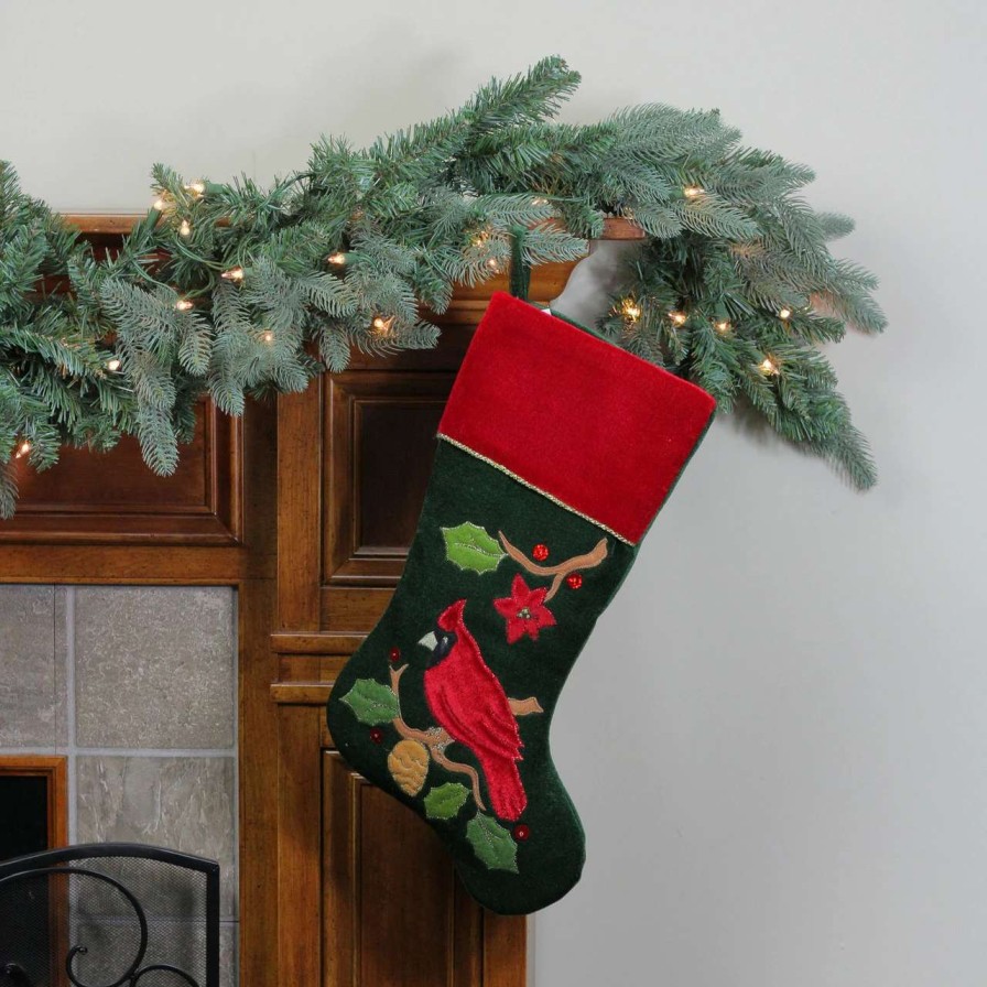 Stockings & Holders * | Northlight 20.5 Red And Green Cardinal Embroidered Christmas Stocking