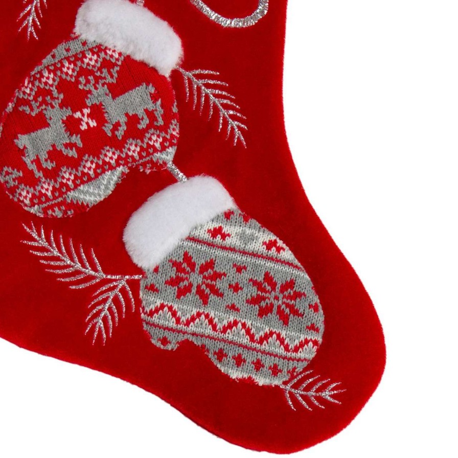 Stockings & Holders * | Northlight 20.5-Inch Red And White Winter Mittens Embroidered Christmas Stocking