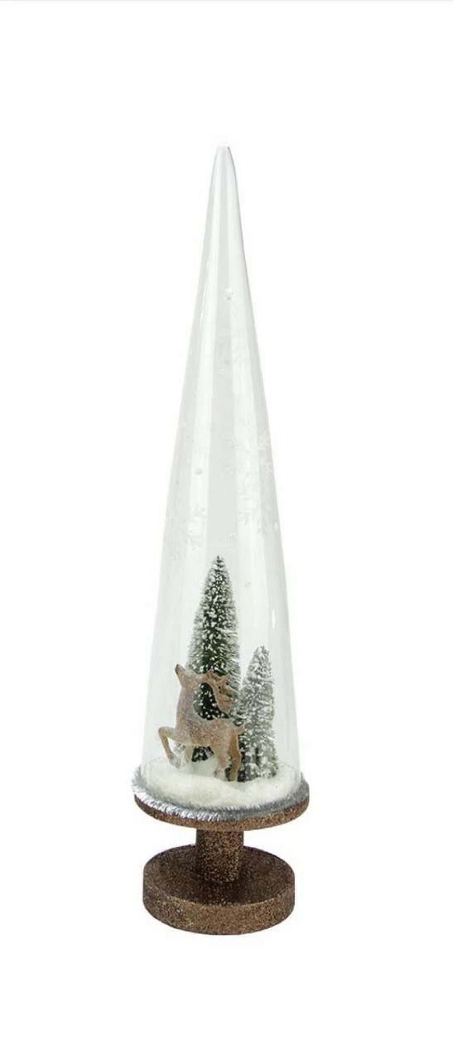 Christmas Table Top Trees * | Cc Christmas Decor 14.75 Winter Forest Scene With Reindeer Inside Christmas Cone Tree Decoration