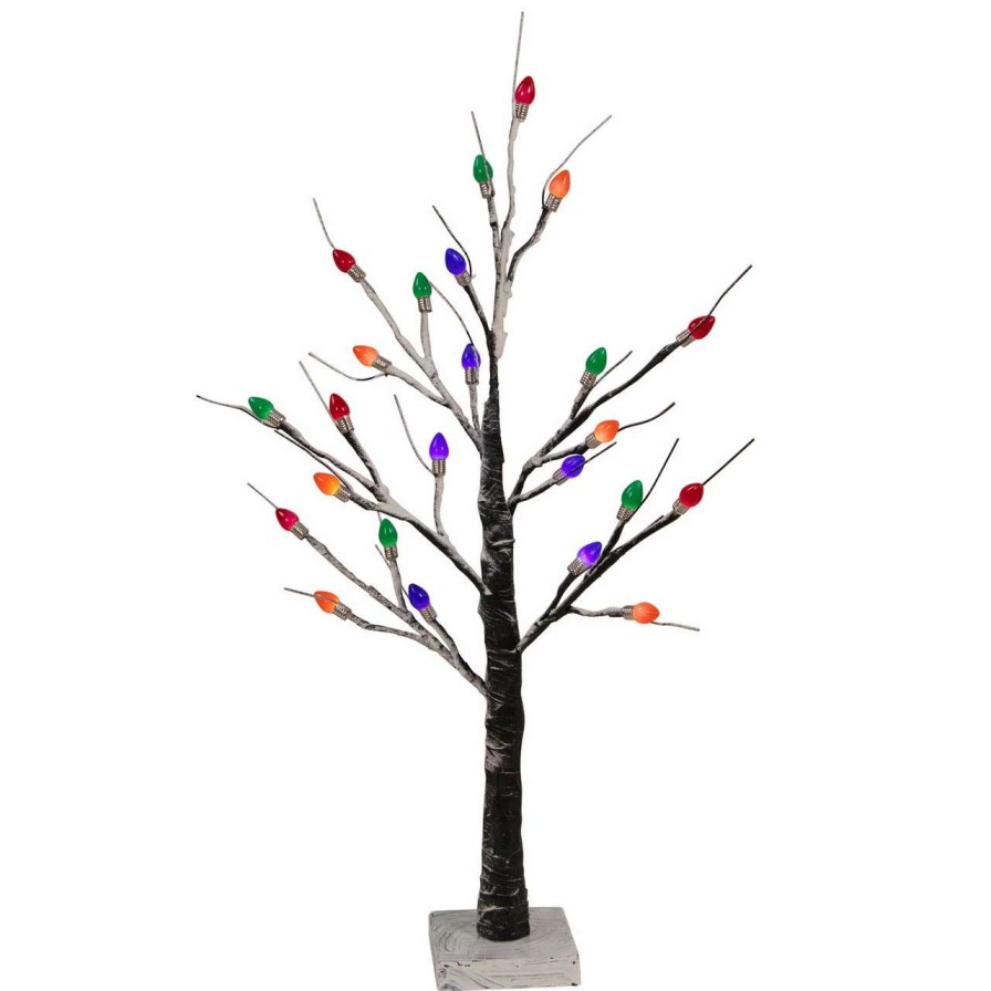 Christmas Table Top Trees * | Northlight 24 Led Lighted Black Frosted Artificial Christmas Tree Multi-Color Lights